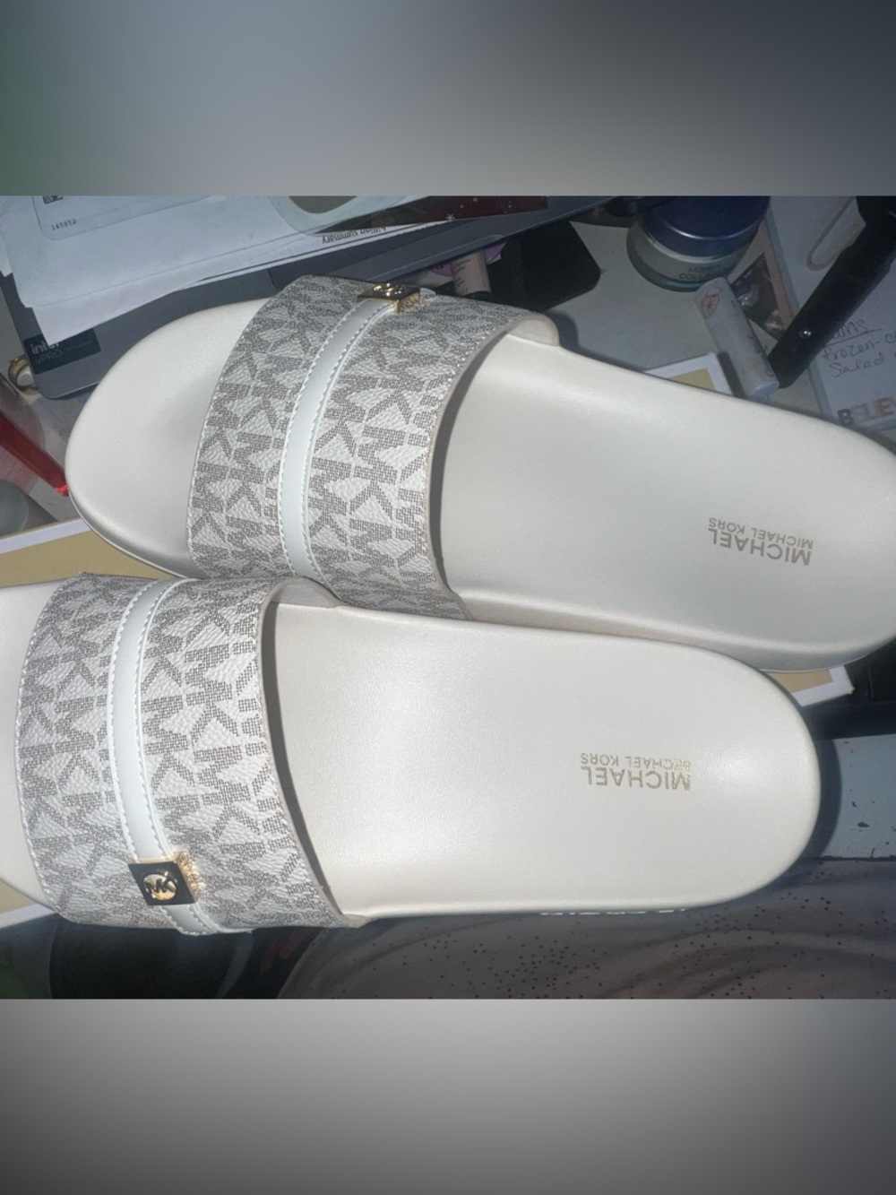 MICHAEL Michael Kors Women's White Logo Slide Sandals size 9